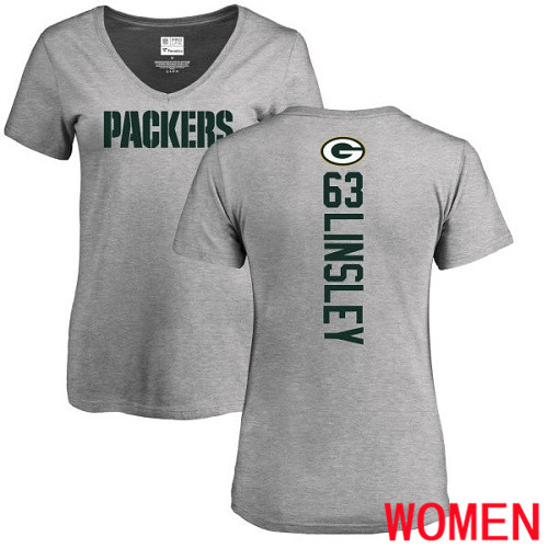 Green Bay Packers Ash Women #63 Linsley Corey Backer V-Neck Nike NFL T Shirt->nfl t-shirts->Sports Accessory